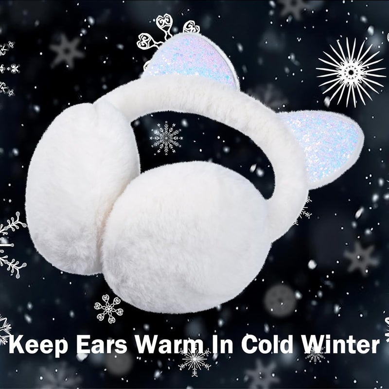 EDCYF Ear Muffs Gloves Set for Kids Girls Winter Ear Muffs Adjustable Sequins Warm Earmuffs Furry Outdoor - Image 5